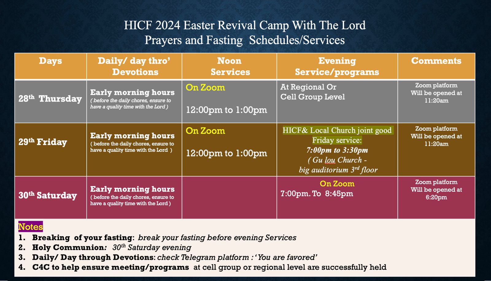 HCIF 2024 Easter Revival Camp with the LordPrayers and Fasting Schedule